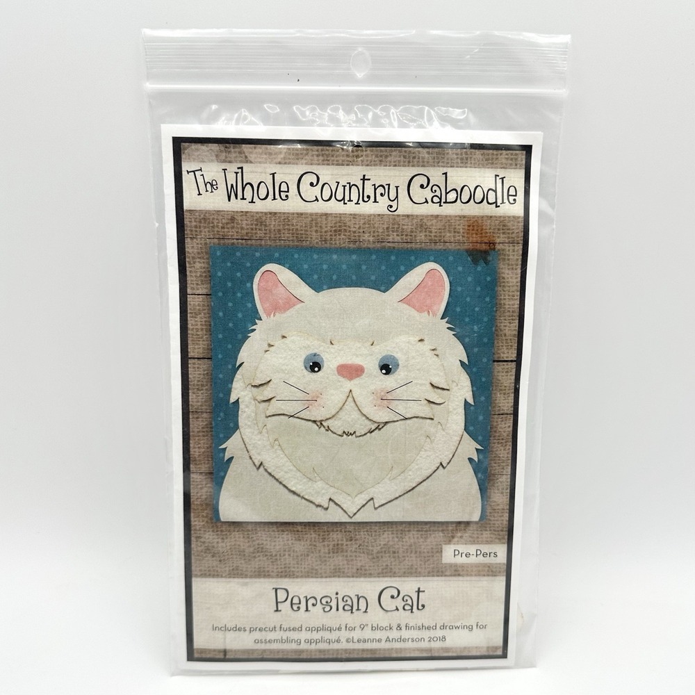 The Whole Country Caboodle Persian Cat Precut Fused Appliqué Kit For 9" Block